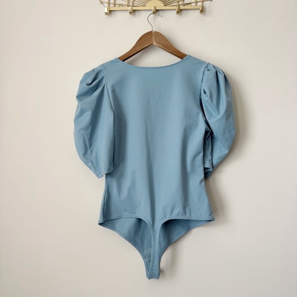 Free People Va Va Voop Bodysuit Medium Puff Sleeve Sky Blue NEW NWT - Picture 5 of 10